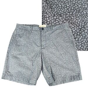Penguin sz 36 Chino Short Men Leaf AOP Blue Gray Flat Front 8" Polycotton Beach‎